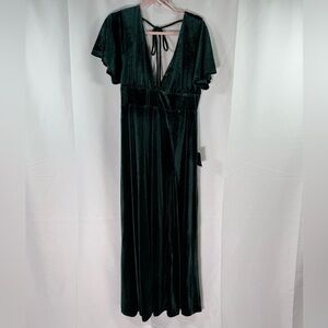 Lulus Elegant V-Neck Green Velvet Dress XL
